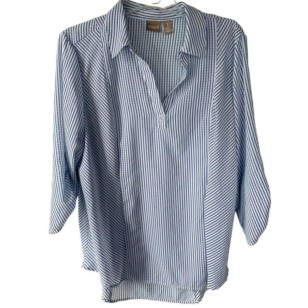 Chico’s size XL Roll tab sleeve half button shirt